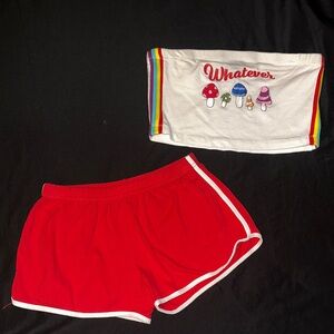 Red and White Top/ Short Set